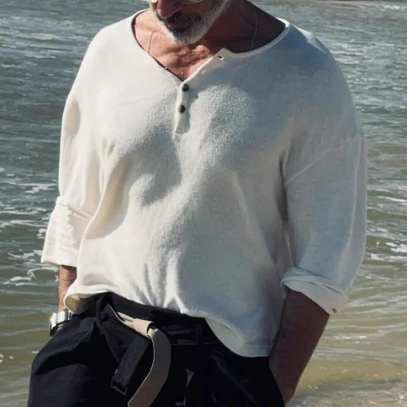 Men's Solid Color Knitted Henley Collar Long Sleeve Sweater 58712605Z sold by Manly product image thumbnail 2