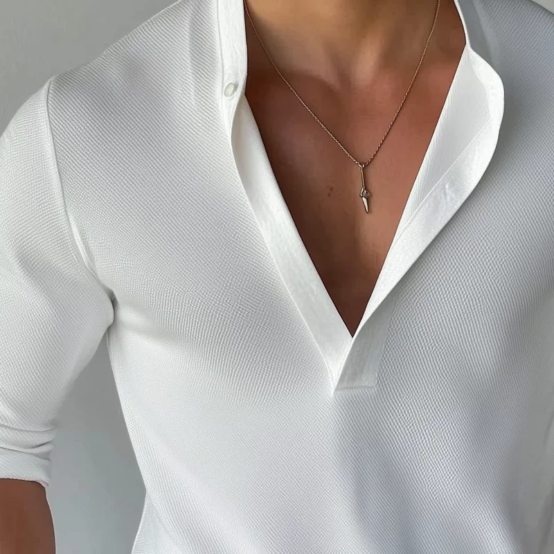 Men's Solid Color Henley Collar Long Sleeve Casual T-shirt 52710249Z sold by Manly product image thumbnail 3