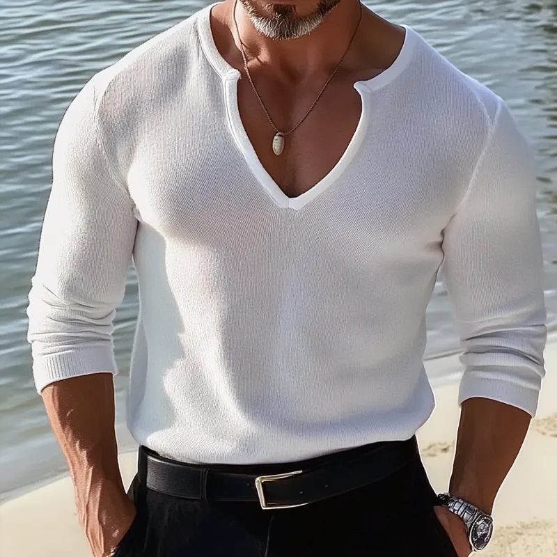 Men's Solid Color Knitted U Neck Long Sleeve Sweater 41370052Z sold by Manly product image thumbnail 2