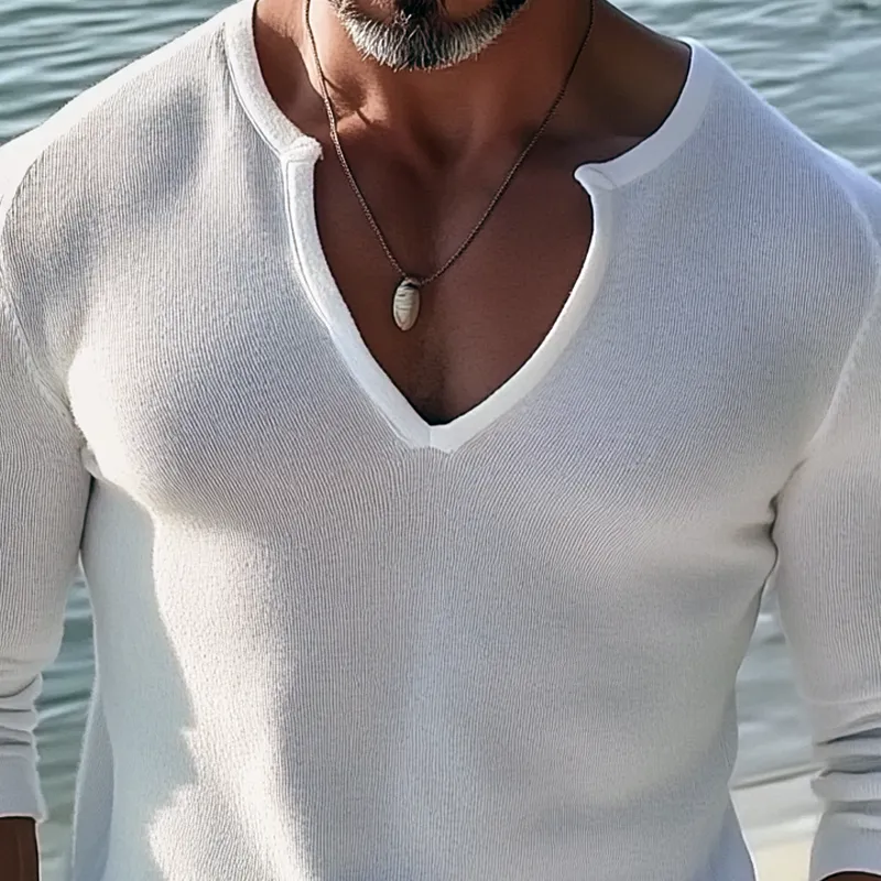 Men's Solid Color Knitted U Neck Long Sleeve Sweater 41370052Z sold by Manly product image thumbnail 3