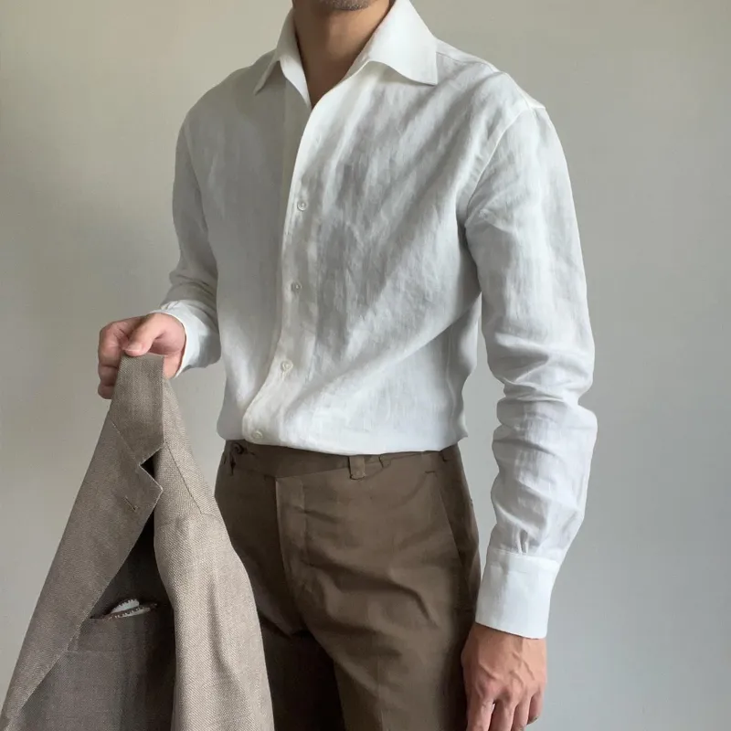 Men's Solid Color Cotton And Linen Lapel Long Sleeve Casual Shirt 24438354Z sold by Manly product image thumbnail 4