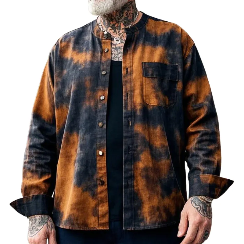Men's Casual Vintage Round Neck Tie-dye Printed Cotton Blend Long-sleeved Shirt 35656504F sold by Manly