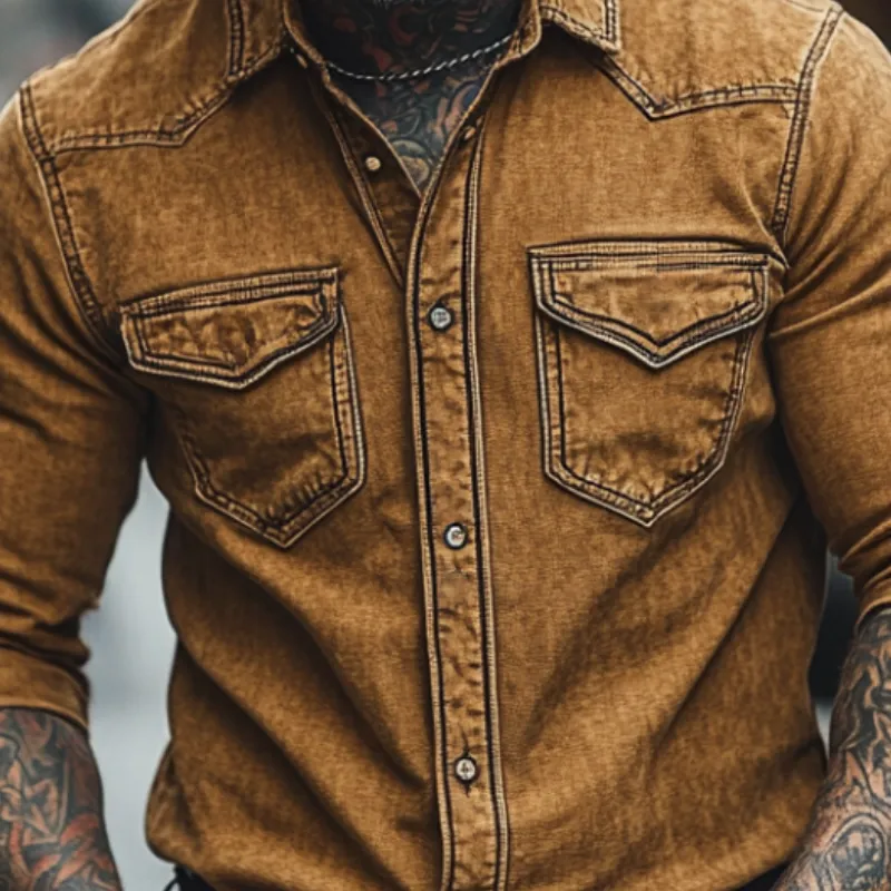 Men's Vintage Casual Lapel Denim Long Sleeve Shirt 60981742F sold by Manly product image thumbnail 3