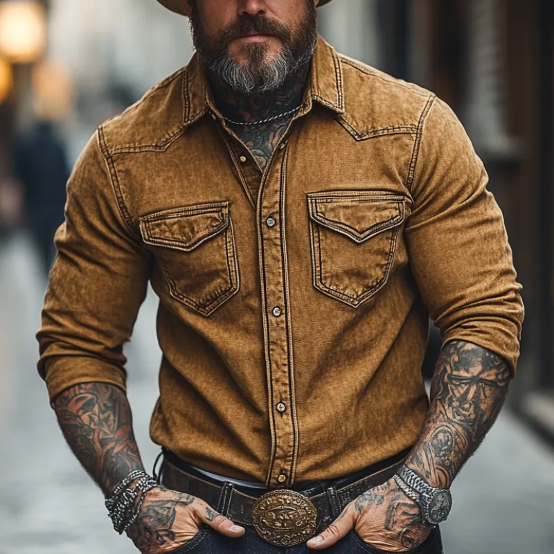 Men's Vintage Casual Lapel Denim Long Sleeve Shirt 60981742F sold by Manly product image thumbnail 2