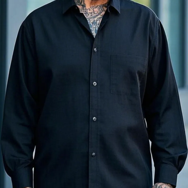 Men's Casual Vintage Lapel Cotton Blend Long Sleeve Shirt 81788098F sold by Manly product image thumbnail 3