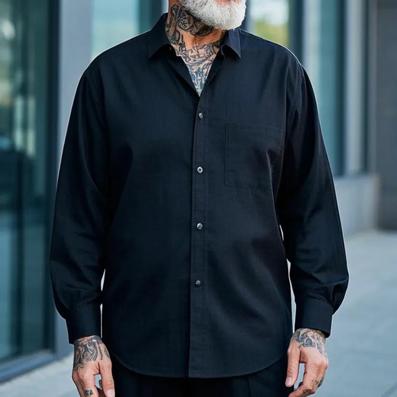 Men's Casual Vintage Lapel Cotton Blend Long Sleeve Shirt 81788098F sold by Manly product image thumbnail 2