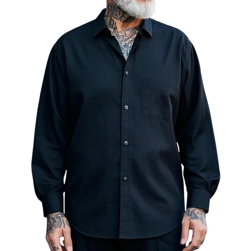 Men's Casual Vintage Lapel Cotton Blend Long Sleeve Shirt 81788098F sold by Manly