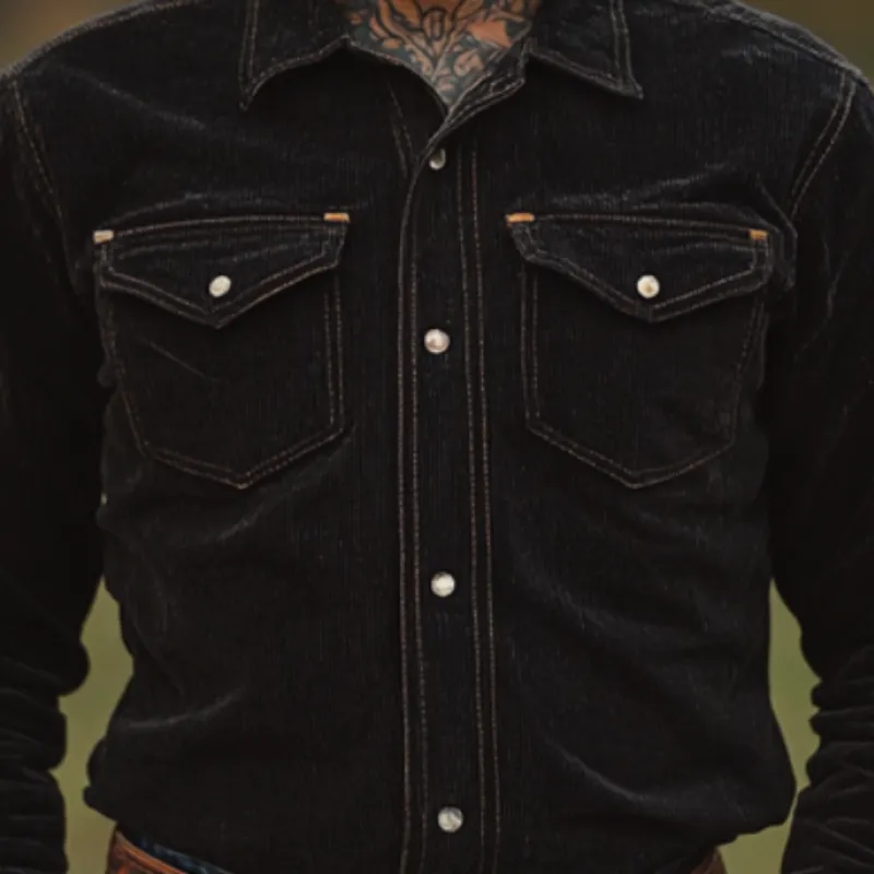 Men's Casual Vintage Lapel Corduroy Long-sleeved Shirt 28141216F sold by Manly product image thumbnail 3