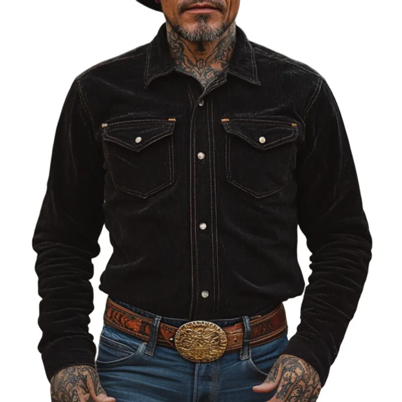 Men's Casual Vintage Lapel Corduroy Long-sleeved Shirt 28141216F sold by Manly