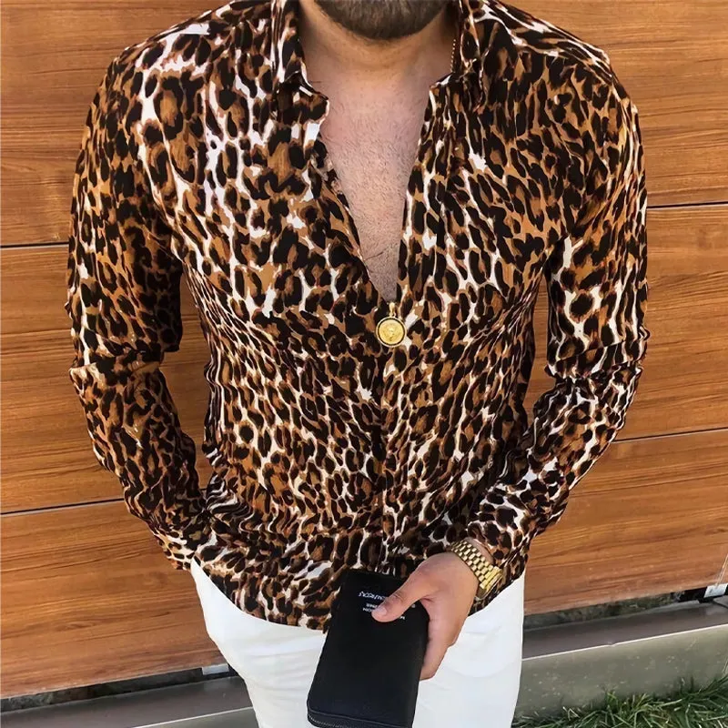 Men's Casual Leopard Print Lapel Zipper Long Sleeve Shirt 67960456U sold by Manly product image thumbnail 2