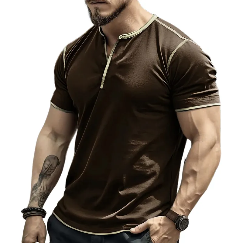 Men's Vintage Coffee Color Cotton Short-sleeved T-shirt 66946851U made by Manly
