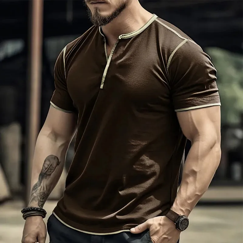 Men's Vintage Coffee Color Cotton Short-sleeved T-shirt 66946851U sold by Manly product image thumbnail 2