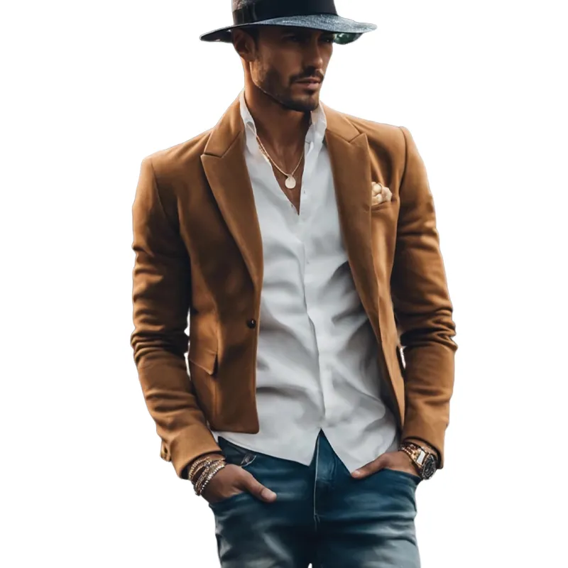 Men's Cropped Notched Lapel Suede Jacket (With Shoulder Padding) 96312964U sold by Manly product image thumbnail 2