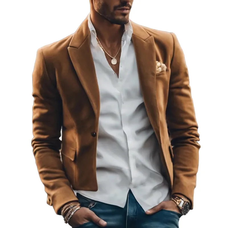 Men's Cropped Notched Lapel Suede Jacket (With Shoulder Padding) 96312964U sold by Manly