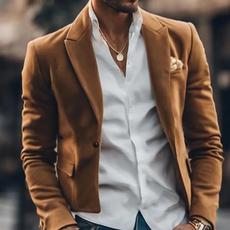 Men's Cropped Notched Lapel Suede Jacket (With Shoulder Padding) 96312964U sold by Manly product image thumbnail 3