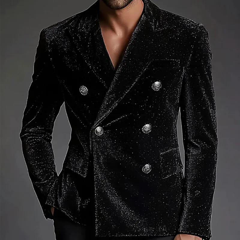 Men's Double Breasted Shiny Black Velvet Blazer 65592966U sold by Manly product image thumbnail 2