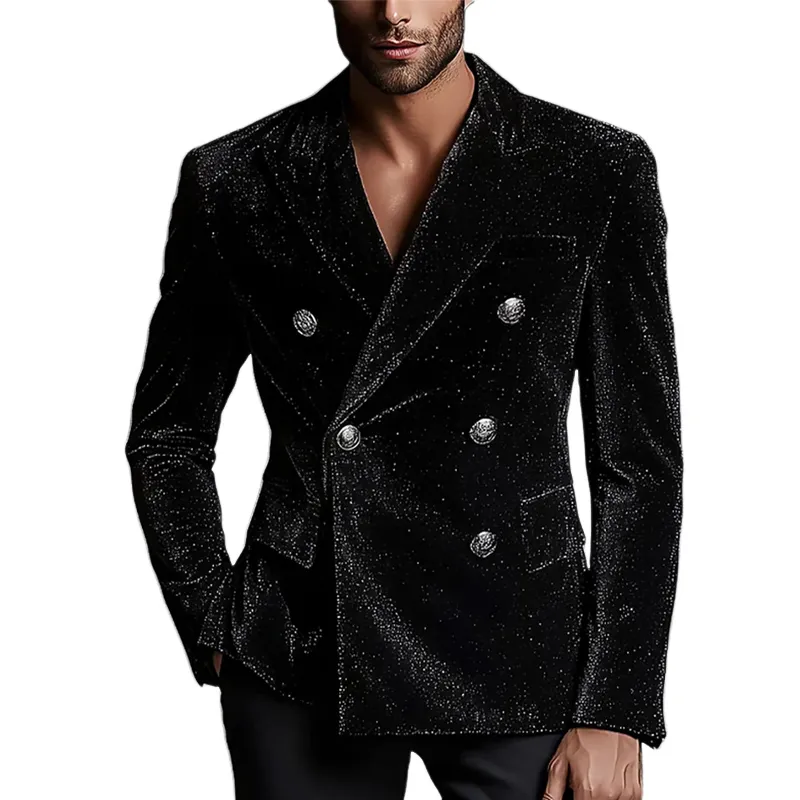 Men's Double Breasted Shiny Black Velvet Blazer 65592966U sold by Manly