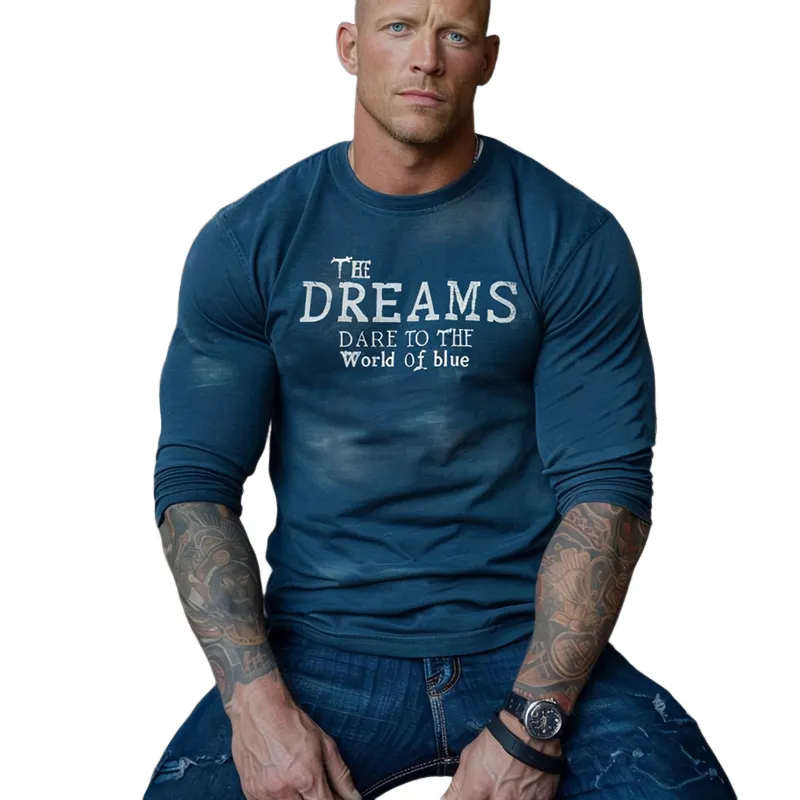 Men's Casual Skin-friendly Blue Retro Print Long-sleeved T-shirt 26642302U sold by Manly product image thumbnail 3