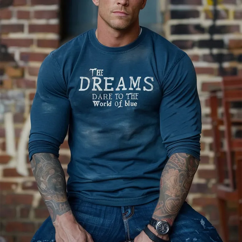 Men's Casual Skin-friendly Blue Retro Print Long-sleeved T-shirt 26642302U sold by Manly product image thumbnail 2