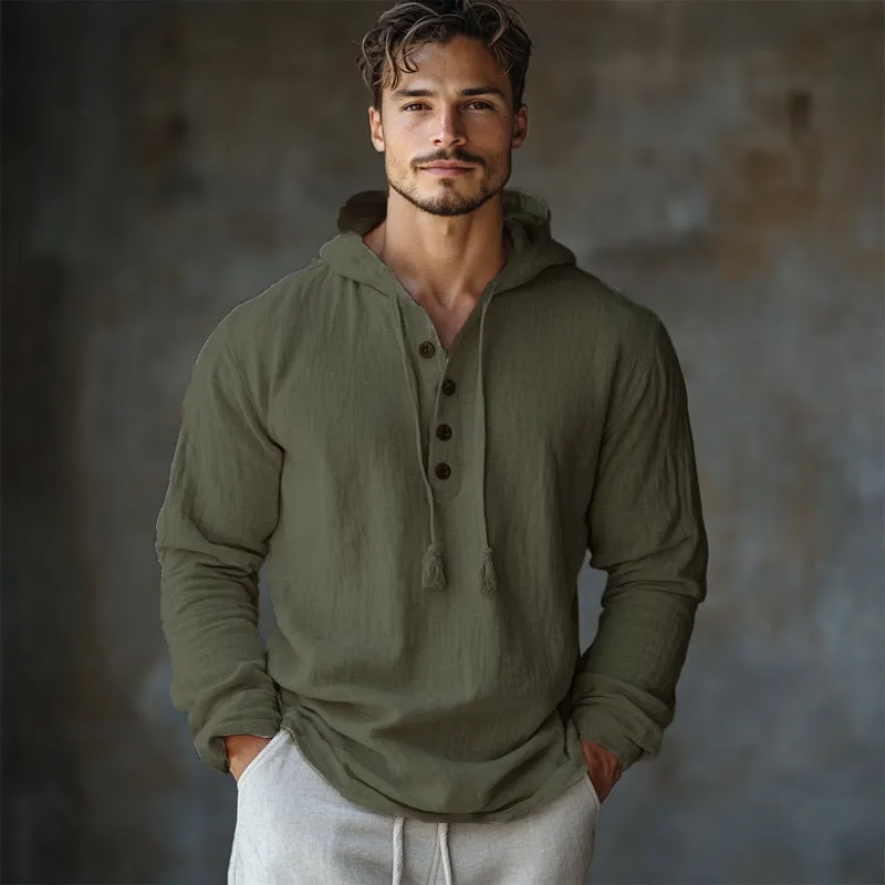 Men's Casual Loose Army Green Cotton and Linen Hoodie 13580310U sold by Manly product image thumbnail 2