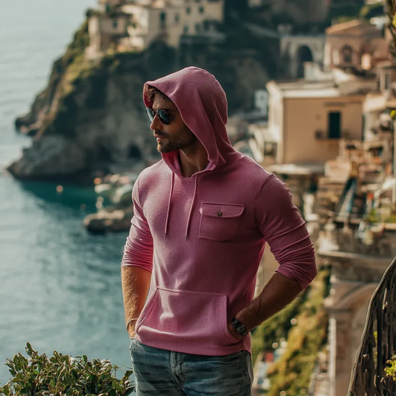 Men's Classic Casual Slim Fit Solid Color Multi-Pocket Striped Hoodie 07190629K sold by Manly product image thumbnail 2