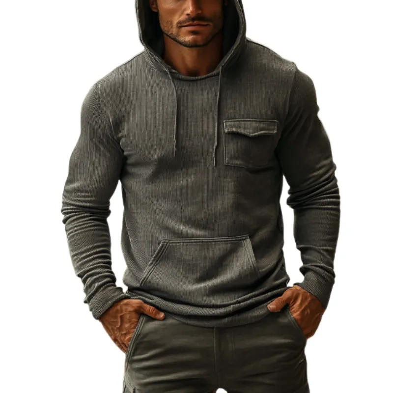 Men's Classic Casual Slim Fit Striped Pocket Hoodie 93856665K sold by Manly