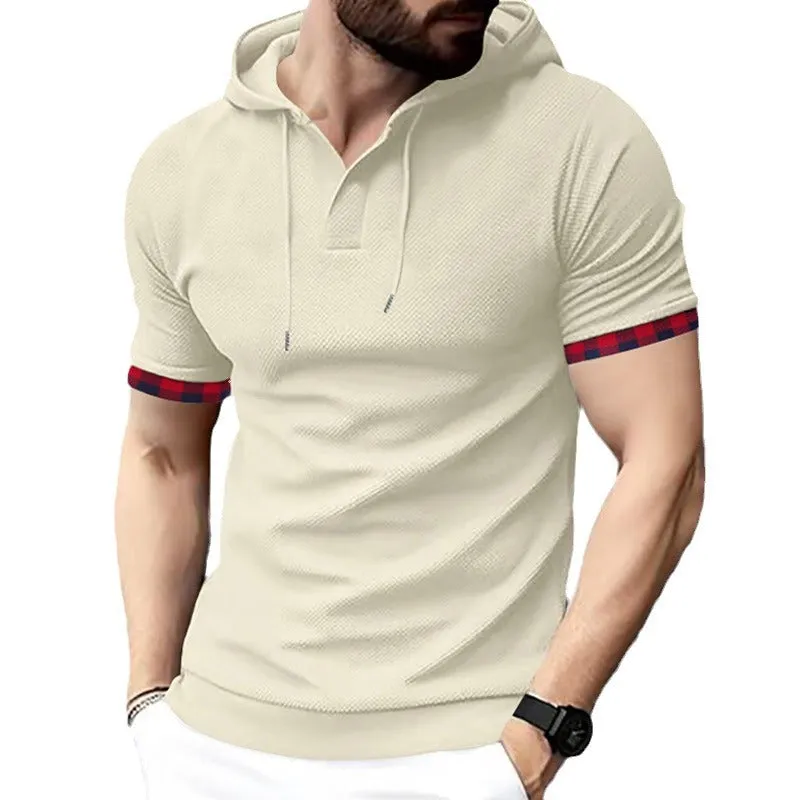Men's Classic Casual Slim Fit Hooded Waffle Short Sleeve T-Shirt 71126189K sold by Manly