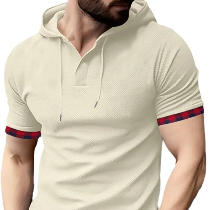 Men's Classic Casual Slim Fit Hooded Waffle Short Sleeve T-Shirt 71126189K sold by Manly product image thumbnail 3