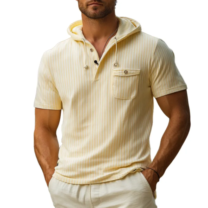 Men's Classic Casual Vertical Striped Hooded Cotton T-Shirt 07511694K sold by Manly