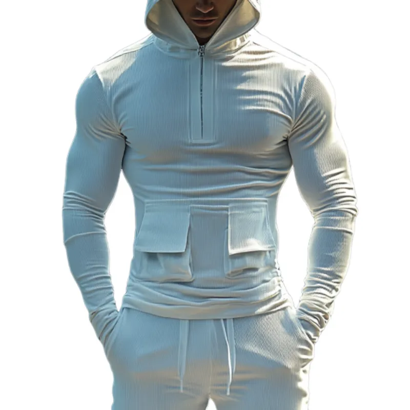 Men's Stylish Casual Slim Fit V-neck Zipper Hooded T-shirt 28209779K sold by Manly