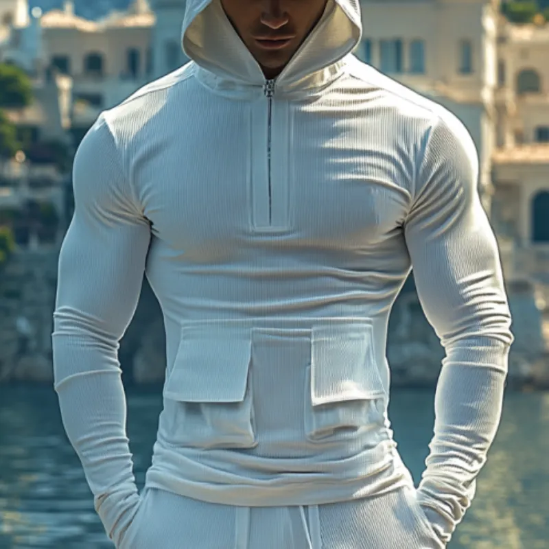 Men's Stylish Casual Slim Fit V-neck Zipper Hooded T-shirt 28209779K sold by Manly product image thumbnail 3