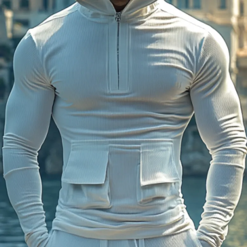 Men's Stylish Casual Slim Fit V-neck Zipper Hooded T-shirt 28209779K sold by Manly product image thumbnail 4
