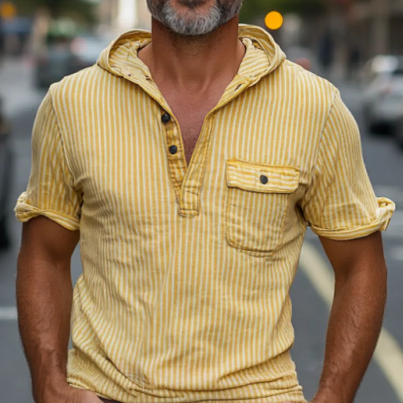 Men's Classic American Retro Vertical Striped Hooded Cotton T-shirt 49455191K sold by Manly product image thumbnail 4