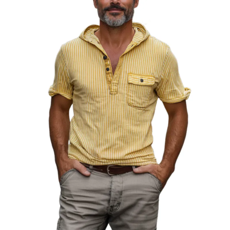 Men's Classic American Retro Vertical Striped Hooded Cotton T-shirt 49455191K sold by Manly