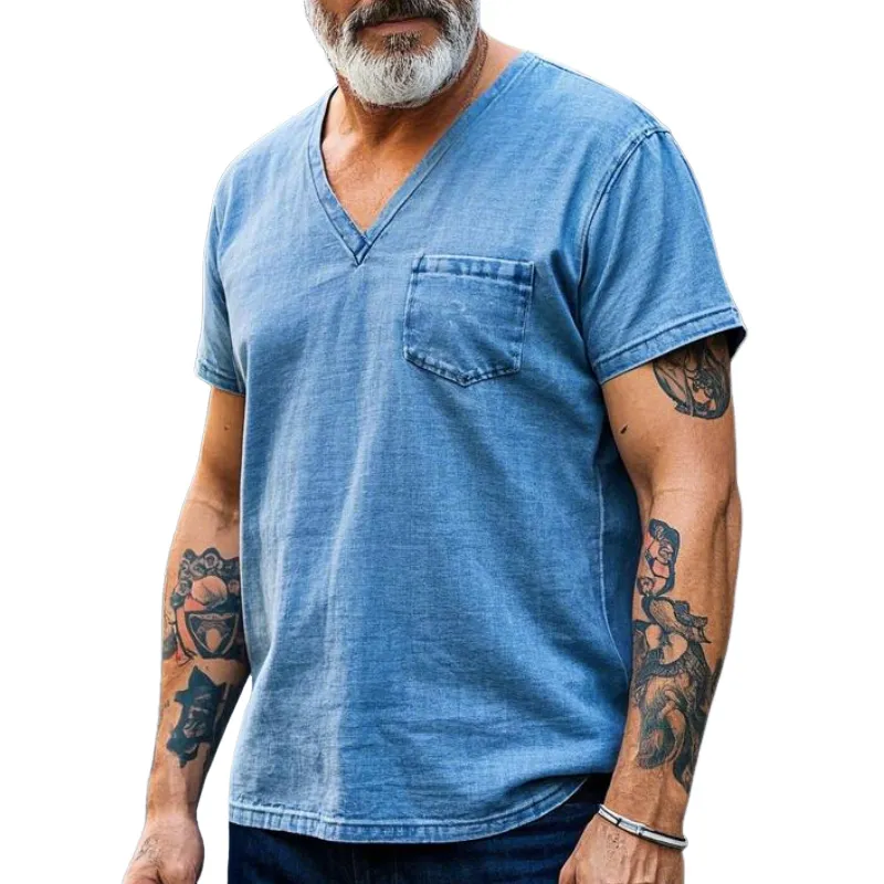 Men's Vintage Western Deep V Neck Cotton Blend Short Sleeve T-Shirt 49786797F sold by Manly