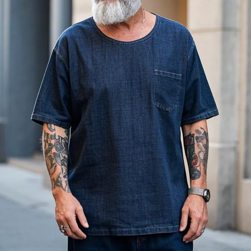 Men's Vintage Casual Loose Round Neck Cotton Blend Short Sleeve T-Shirt 68700203F sold by Manly product image thumbnail 2