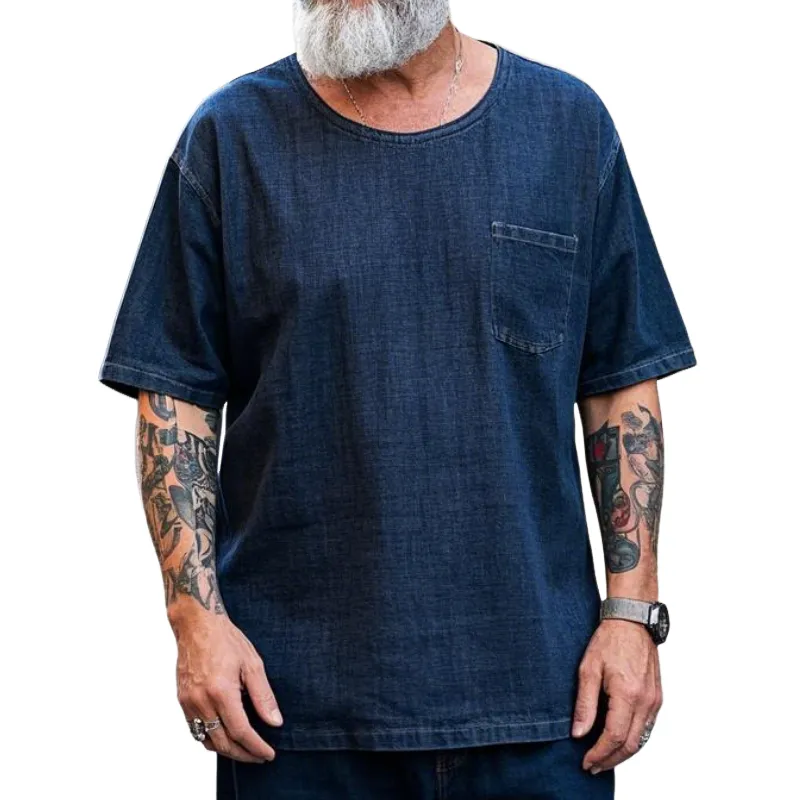 Men's Vintage Casual Loose Round Neck Cotton Blend Short Sleeve T-Shirt 68700203F sold by Manly