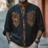 Men's Vintage Casual V-Neck Cotton Blend Embroidered Long Sleeve T-Shirt 35915463F sold by Manly