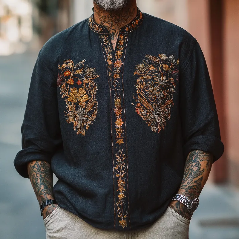 Men's Vintage Casual V-Neck Cotton Blend Embroidered Long Sleeve T-Shirt 35915463F sold by Manly product image thumbnail 2