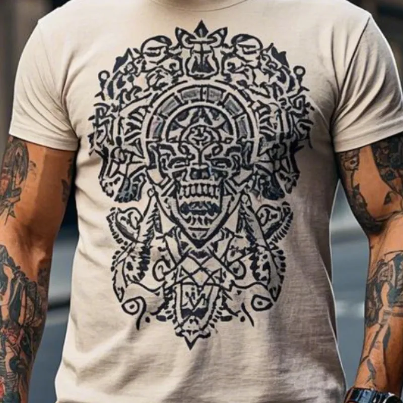 Men's Vintage Casual Round Neck Cotton Blend Short-sleeved T-shirt 06373864F sold by Manly product image thumbnail 3