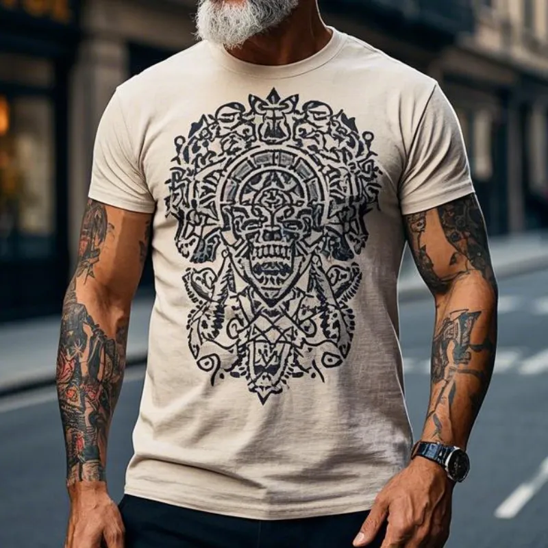 Men's Vintage Casual Round Neck Cotton Blend Short-sleeved T-shirt 06373864F sold by Manly product image thumbnail 2