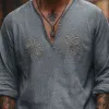 Men's Vintage Casual V-Neck Cotton Blend Embroidered Long Sleeve T-Shirt 78834953F sold by Manly