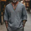 Men's Vintage Casual V-Neck Cotton Blend Embroidered Long Sleeve T-Shirt 78834953F sold by Manly