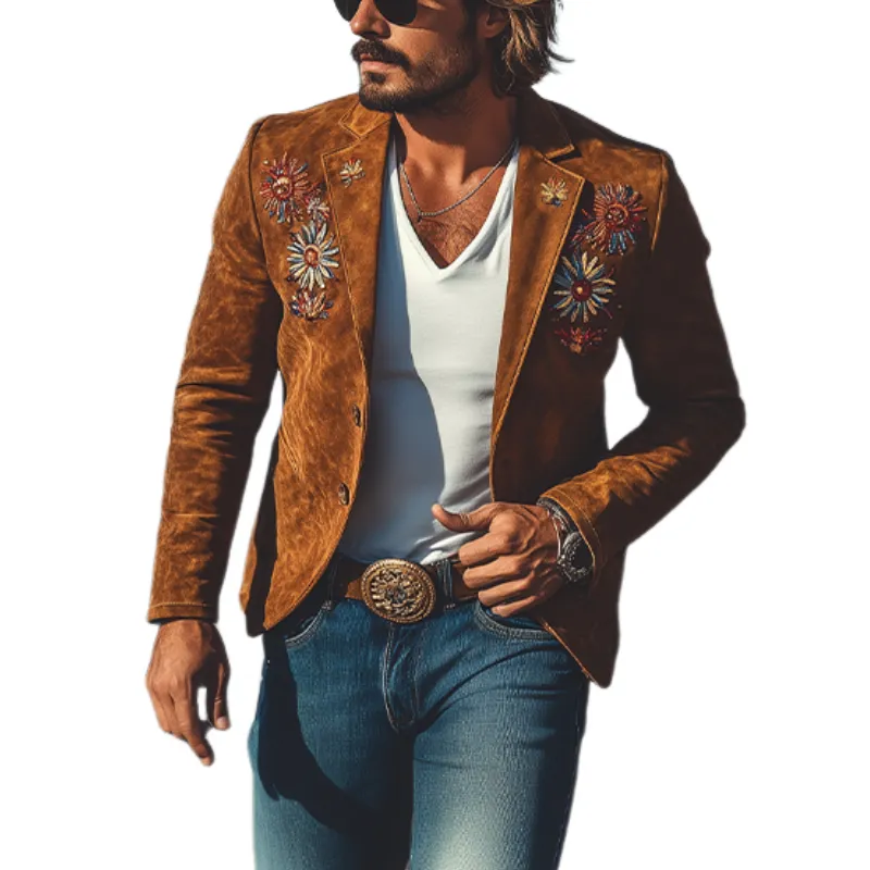 Men's Classic Casual Fit Western Style Embroidered Suede Blazer 65560234K sold by Manly