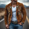 Men's Classic Casual Western Style Slim Fit Embroidered Suede Blazer 13167969K sold by Manly
