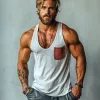 Men's Casual U-Neck Patch Pocket Slim Fit Tank Top 44212178M sold by Manly