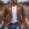 Men's Classic Vintage  Western Style Slim Fit Embroidered Suede Blazer 58021558K sold by Manly