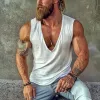 Men's Casual Cotton Deep V Neck Slim Tank Top 26441404M sold by Manly