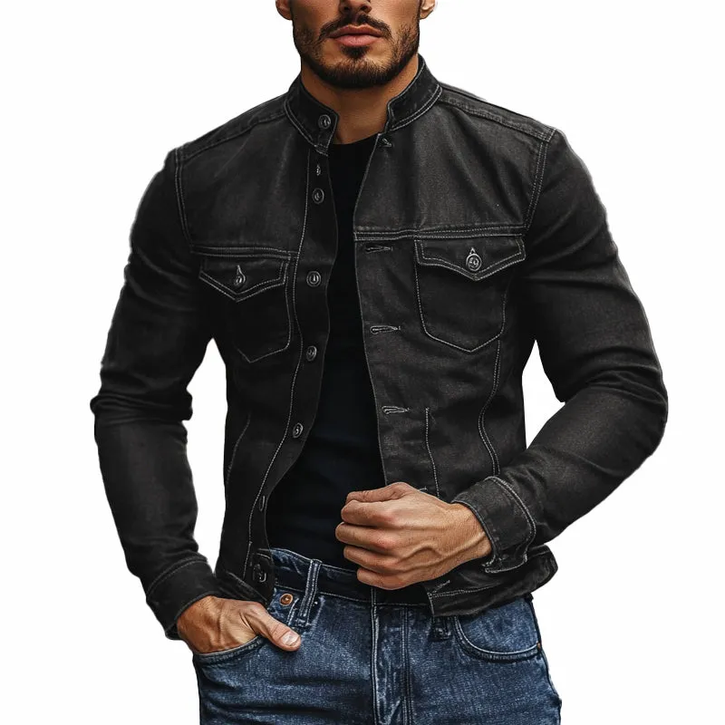Men's Stand Collar Solid Color Single Breasted Jacket 48240956X sold by Manly