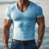 【24-hour shipping out】Men's Solid Color V-neck Short-sleeved T-shirt 97583947X sold by Manly